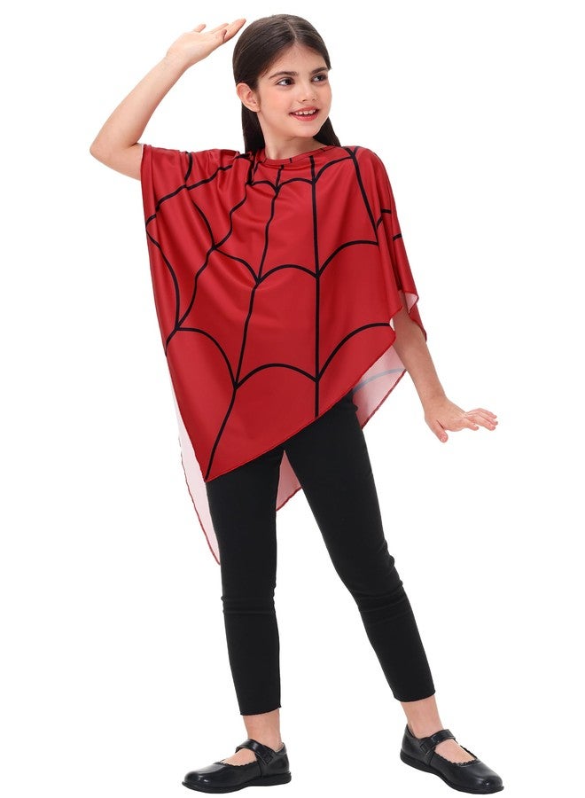 AOBUTE Unisex Kids Halloween Spider Web Lydia Cape Red Spiderweb Deetz Poncho Cloak Cartoon Vampire Outfits - Image 3